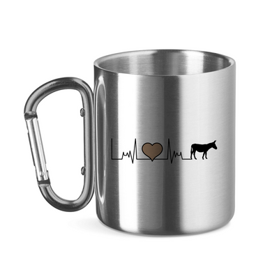 Edelstahltasse mit Karabinergriff Esel Herzschlag